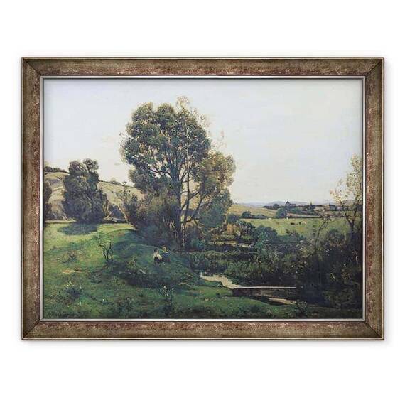 Tablou inramat - Henri-Joseph Harpignies - Vedere din Moncel-sur-Seine - - Roveli
