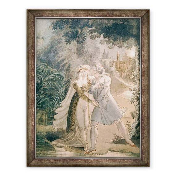Tablou inramat - Scoala franceza - Blanca si Abon Hamet in Gradinile Alhambrei - - Roveli
