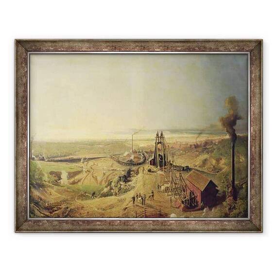 Tablou inramat - Ignace Francois Bonhomme - Mine de carbune si cariere de argila la Montchanin - - Roveli
