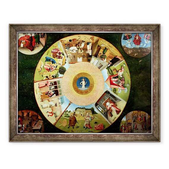 Tablou inramat - Hieronymus Bosch - Tabletop cu cele sapte pacate de moarte si cele patru ultime lucruri ulei pe panou - - Roveli