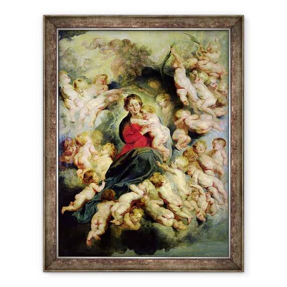 Tablou inramat - Peter Paul Rubens - Fecioara si Pruncul inconjurat de Sfintii Inocentii sau, Fecioara cu ingeri - - Roveli