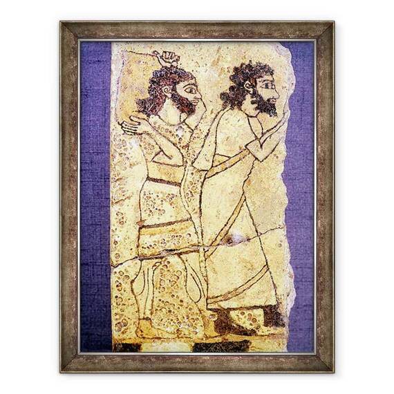 Tablou inramat - Assyrian - Fragmentul unei placi care prezinta doi barbati care merg pe jos - - Roveli