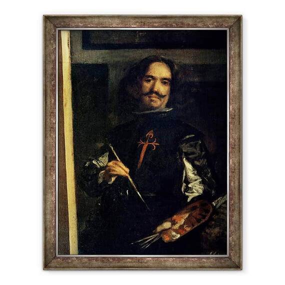Tablou inramat - Diego Rodriguez de Silva y Velazquez - Las Meninas sau Familia lui Filip al IV-lea, detaliu al artistului la sevaletul sau - - Roveli