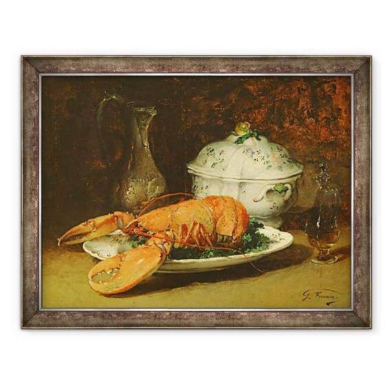 Tablou inramat - Guillaume Romain Fouace - Natura moarta cu un homar si o supa Tureen - - Roveli