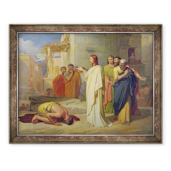 Tablou inramat - Jean-Marie Melchior Doze - Isus Vindecarea leprosului - - Roveli