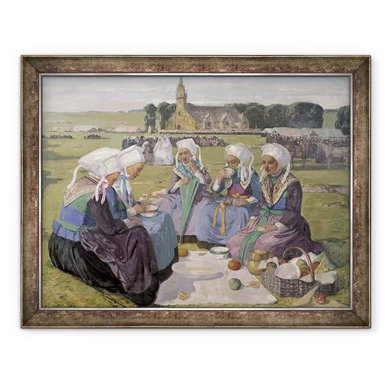 Tablou inramat - Charles Cottet - Femeile din Plougastel la gratierea Notre-Dame de la Palud - - Roveli