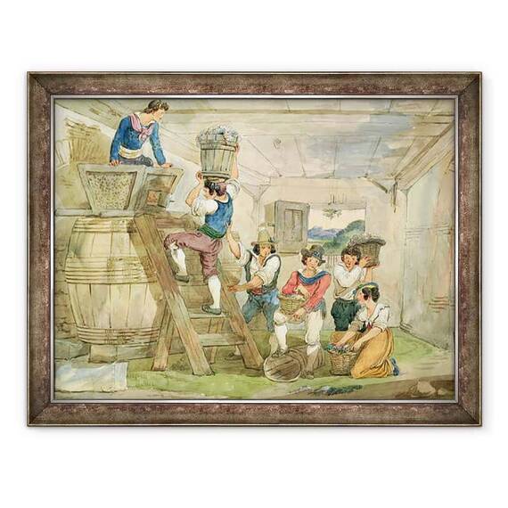 Tablou inramat - Achille Pinelli - Culegatorii de struguri care transporta struguri catre presa - - Roveli