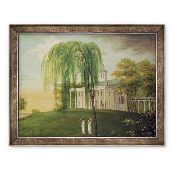 Tablou inramat - Scoala americana - Presedintele George Washington 1732-99, pe veranda casei sale de la Mount Vernon - - Roveli