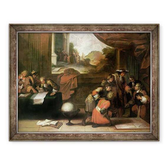 Tablou inramat - Scoala franceza - Interiorul unei camere cu geografi si matematicieni - - Roveli