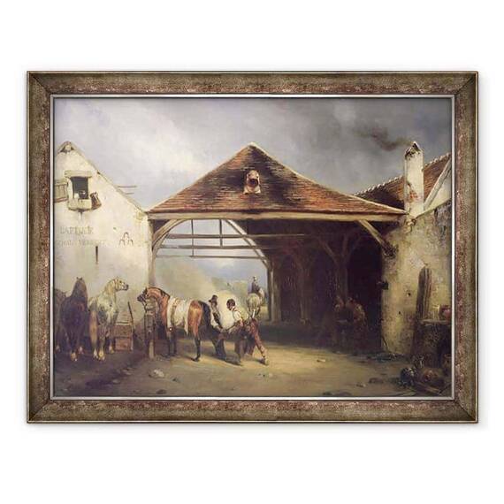 Tablou inramat - Francois-Emile de Lansac - Un Farrier incaltand un cal - - Roveli