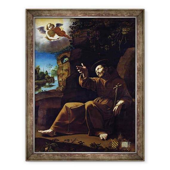 Tablou inramat - Scoala Italiana - Sfantul Francisc de Assisi consolat de un muzician inger - - Roveli