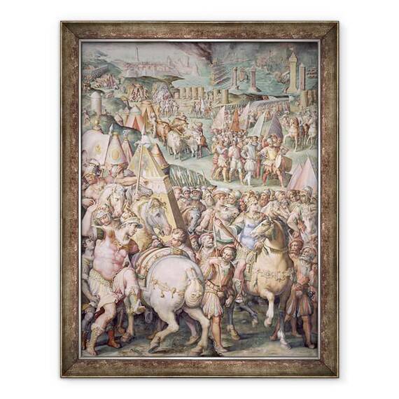 Tablou inramat - Giorgio Vasari - Asediul Livorno de Maximilian I 1459-1519 din Salone dei Cinquecento - - Roveli