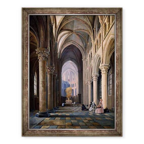 Tablou inramat - Hippolyte Joseph Cuvelier - Interiorul unei biserici - - Roveli