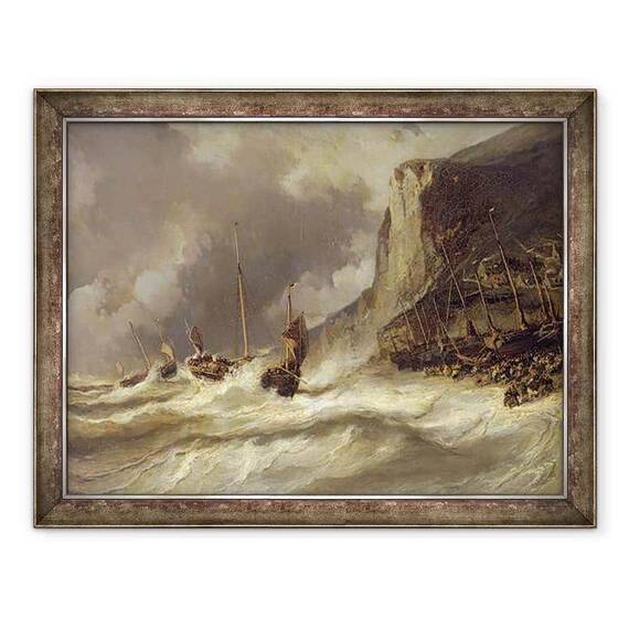 Tablou inramat - Louis Eugene Gabriel Isabey - Furtuna pe coasta la Etretat, Normandia - - Roveli