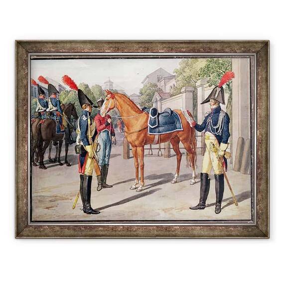 Tablou inramat - Scoala franceza - Ofiter si garda a Garzii Regale in 1826 - - Roveli