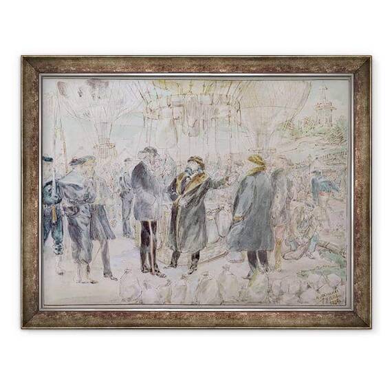 Tablou inramat - Scoala franceza - Plecarea lui Leon Michel Gambetta 1838-82 in balon LArmand-Barbes - - Roveli