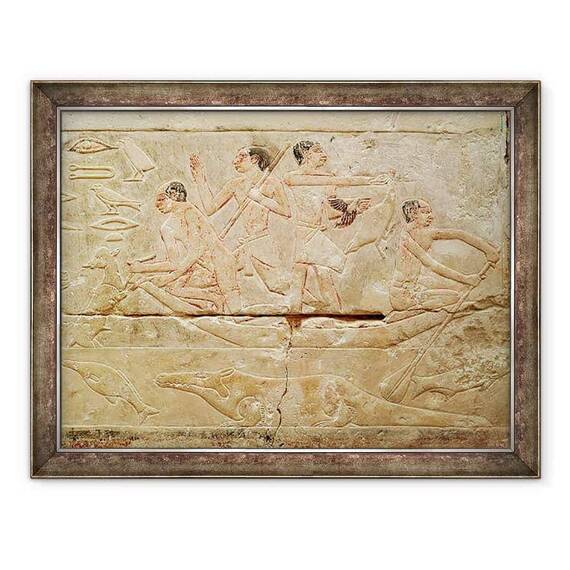 Tablou inramat - Egyptian 6th Dynasty - Relief reprezentand barbati intr-o barca, de la mormantul Printesei Imut, Vechiul Regat - - Roveli