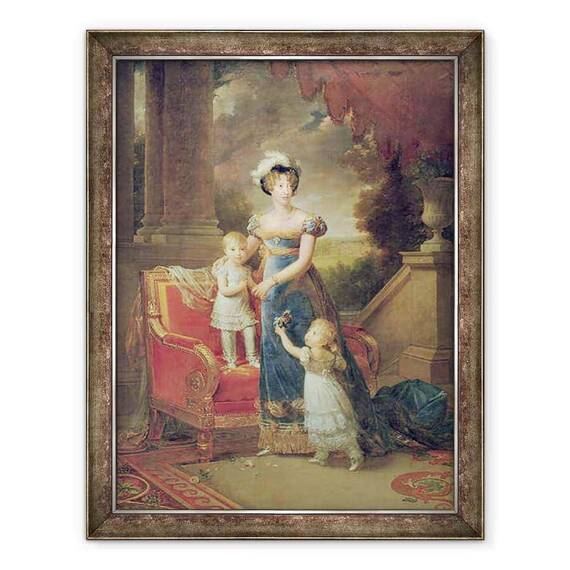 Tablou inramat - Baron Gerard, Francois Pascal Simon - Marie-Caroline de Bourbon 1798-1870 cu copiii ei in fata Chateau de Rosny - - Roveli