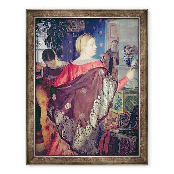 Tablou inramat - Boris Mikhailovich Kustodiev - Femeia comerciantului cu o oglinda - - Roveli