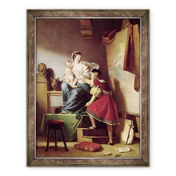 Tablou inramat - Alexandre Evariste Fragonard - Rafael isi ajusteaza pozitia modelului pentru pictura Fecioarei si Copilului - - Roveli