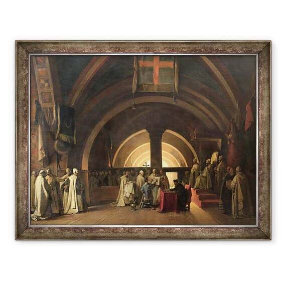 Tablou inramat - Francois-Marius Granet - Inaugurarea lui Jacques de Molay in Ordinul Cavalerilor Templieri in 1295 - - Roveli