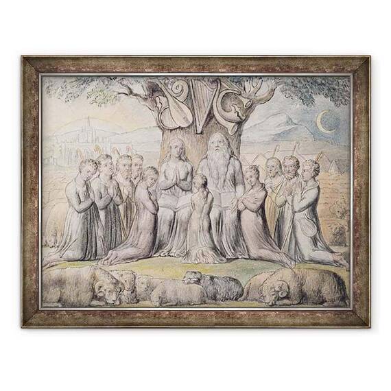 Tablou inramat - James Thomas Linnell - Ilustratii din Cartea lui Iov, pl.2 pagina 1, Iov si familia sa - - Roveli