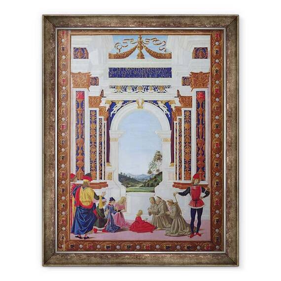 Tablou inramat - Fiorenzo di Lorenzo - Sfantul Bernardino din Siena 1380-1444 resuscitand o fata tanara inecata intr-o fantana - - Roveli