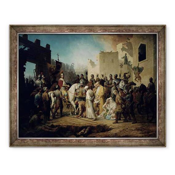 Tablou inramat - Petr Mikhailovich Shamshin - tarul Ivan al IV-lea cucerirea Kazanului in 1552 - - Roveli