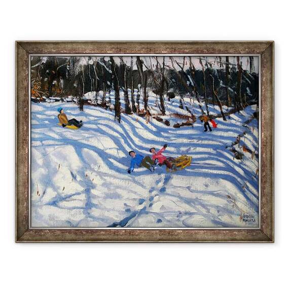 Tablou inramat - Andrew Macara - Doi baieti cazand de pe o sanie - - Roveli