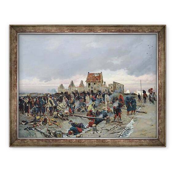 Tablou inramat - Alphonse Marie de Neuville - Bivouac la Le Bourget dupa batalia de la 21 decembrie 1870 - - Roveli