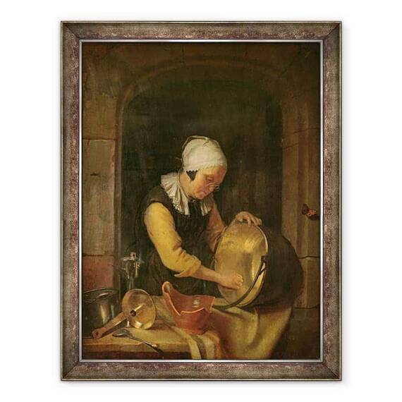 Tablou inramat - Godfried Schalken - O Femeie Batrana Scuturarea o oala - - Roveli