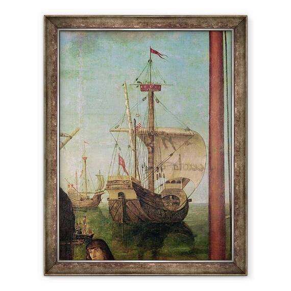 Tablou inramat - Vittore Carpaccio - intalnirea si plecarea logodnicului, din ciclul St Ursula, detaliu al unei nave - - Roveli