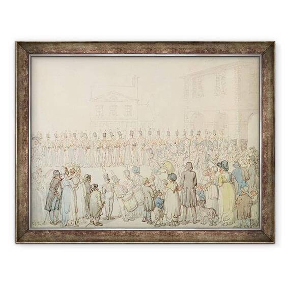 Tablou inramat - Thomas Rowlandson - O revizuire a militiei Northamptonshire la Brackley - - Roveli
