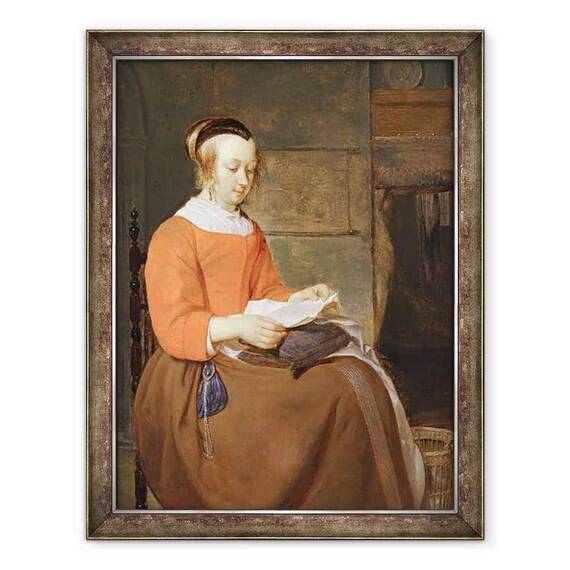 Tablou inramat - Gabriel Metsu - O femeie tanara asezata intr-un interior - - Roveli