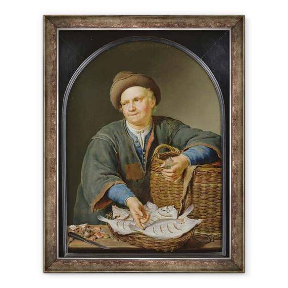 Tablou inramat - Willem van Mieris - Vanzatorul de peste - - Roveli