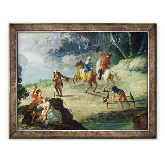 Tablou inramat - Louis Philippe Crepin - O vanatoare cu soimi - - Roveli