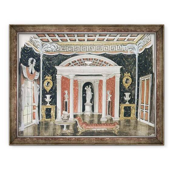Tablou inramat - Rex Whistler - Proiecte pentru Mandrie si prejudecati produse la Teatrul St. James, februarie 1936 pen - - Roveli