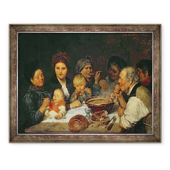 Tablou inramat - Otto Edmund Guenther - Muncitorii la o masa, Thueringen - - Roveli