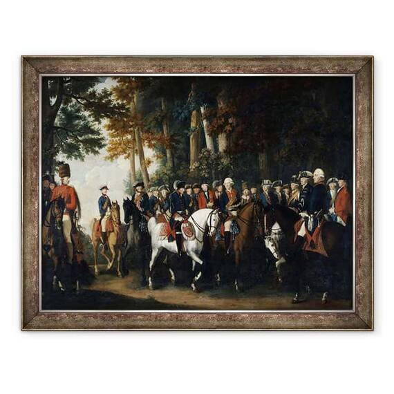 Tablou inramat - Scoala germana - intoarcerea regelui Frederic al II-lea de la Preussen von Manoever - - Roveli