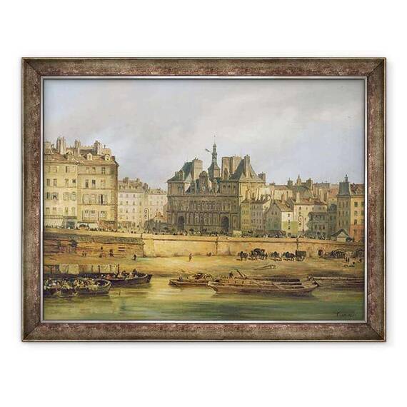 Tablou inramat - Giuseppe Canella - Hotel de Ville si terasament, Paris - - Roveli