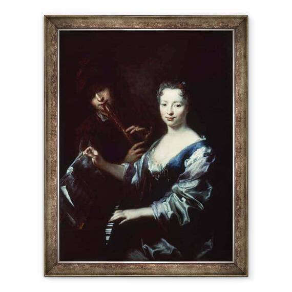 Tablou inramat - Antoine Pesne - Doamna jucand un spinet si un flautist - - Roveli