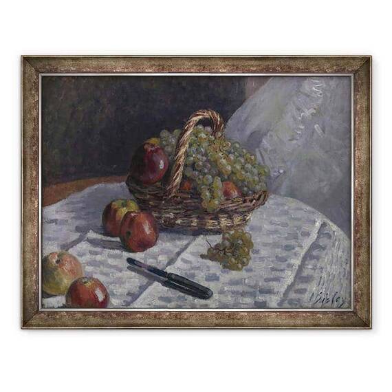 Tablou inramat - Alfred Sisley - Mere si struguri intr-un cos - - Roveli