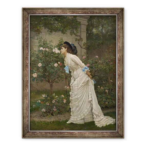 Tablou inramat - Auguste Toulmouche - Femeie si trandafiri - - Roveli