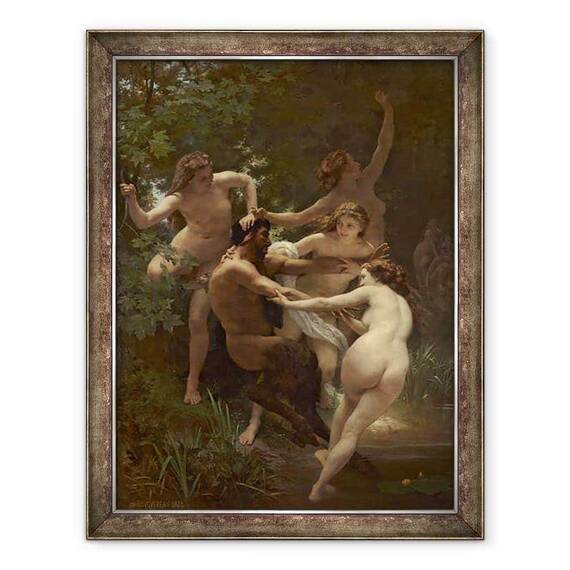 Tablou inramat - William-Adolphe Bouguereau - Nimfe si satyr - - Roveli