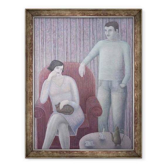 Tablou inramat - Ruth Addinall - Cuplu cu Cat - - Roveli