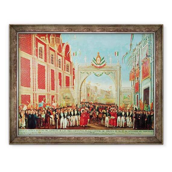Tablou inramat - Scoala Mexicana - Intrarea solemna si pasnica a armatei celor trei garantii in Mexico City pe 27 septembrie - - Roveli