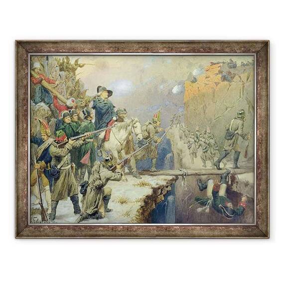 Tablou inramat - Aleksei Danilovich Kivshenko - Suvorov traversand Podul Diavolului in 1799 - - Roveli
