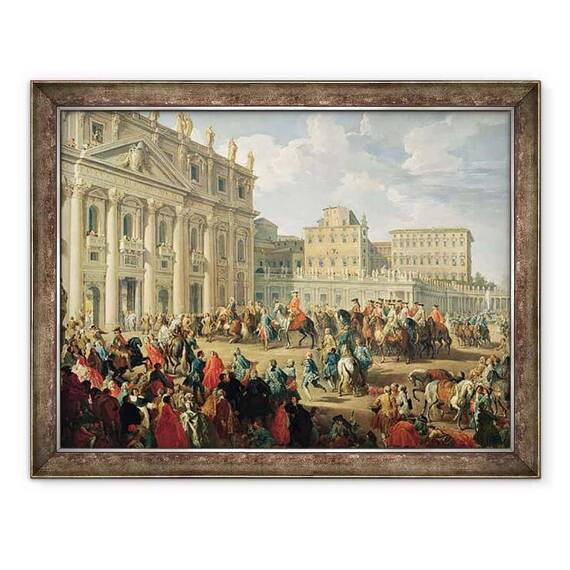 Tablou inramat - Giovanni Paolo Pannini - Charles de Bourbon in vizita la Papa Benedict al XIV-lea la St. Petru, Roma - - Roveli
