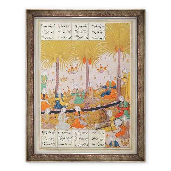 Tablou inramat - Scoala Persana - MS D-212 Ilustratie pentru un poem de Elyas Nezami ilustrand fete intr-o gradina cantand laudele poeziei sale - - Roveli