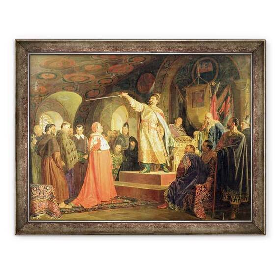 Tablou inramat - Nikolai Vasilievich Nevrev - Printul Roman de Halych-Volinia primind ambasadorii Papei Inocent al III-lea - - Roveli